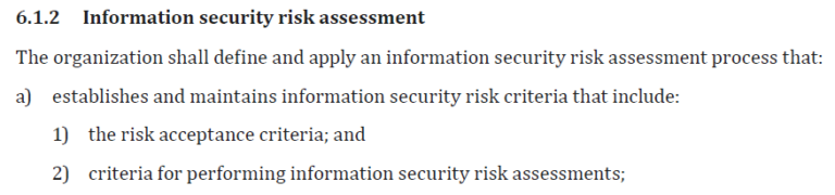 ISO 27001 extract from Information security risk assessment 6.1.2
